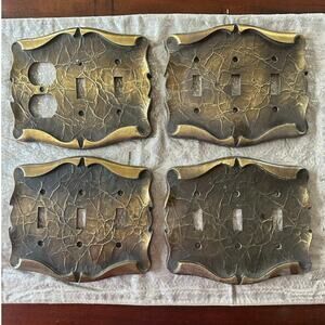 Vintage ornate Carriage House Triple Light Switch Cover Plate Brass bronze set 4